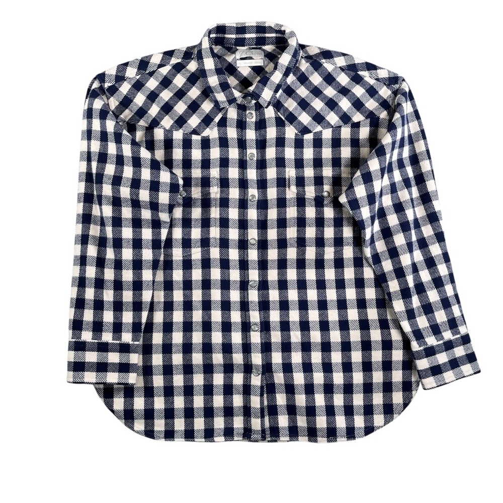 J.Crew Women's Relaxed Fit Jacket Shacket in Blue/White Buffalo‎ Check Size 14